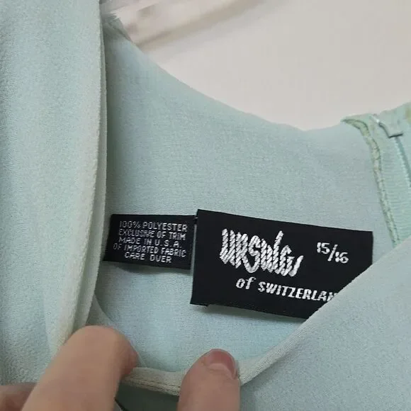 Ursula of Switzerland Special Occasion Dress Size 15/16 Aqua Dress Vtg Flaw - Picture 6 of 8